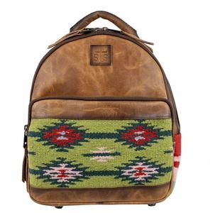 STS Ranchwear Brown Backpack with Green and Red Patterned Front